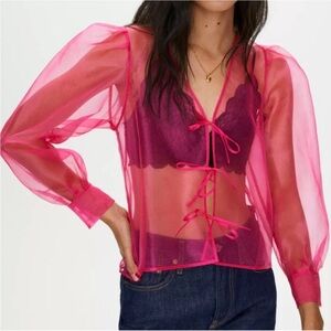 ARITZIA Little Moon Celestia Fuchsia Blouse Glam Preppy Sz Small Fairy Romantic